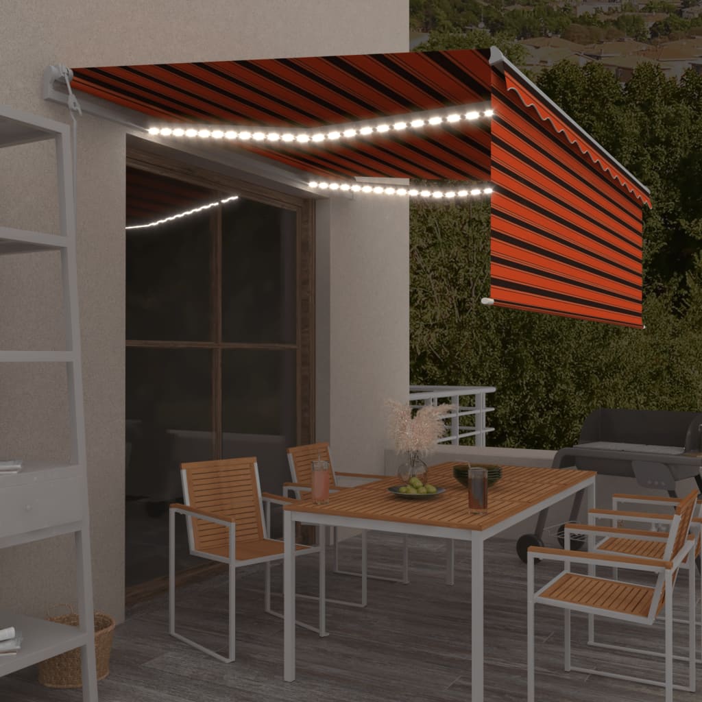 Markise Automatisch mit Rollo LED Windsensor 4x3 m Orange Braun
