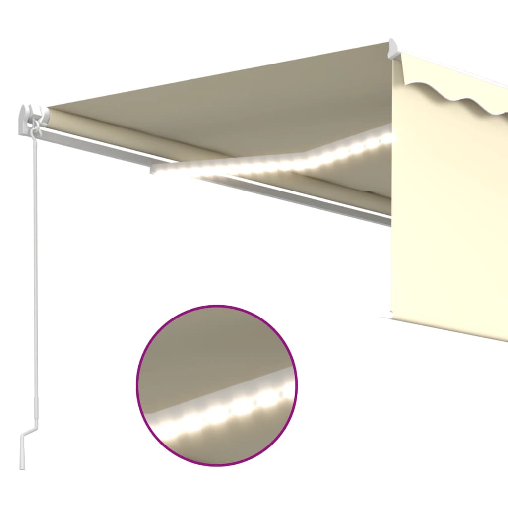 Markise Manuell Einziehbar mit Rollo & LED 4,5x3 m Creme