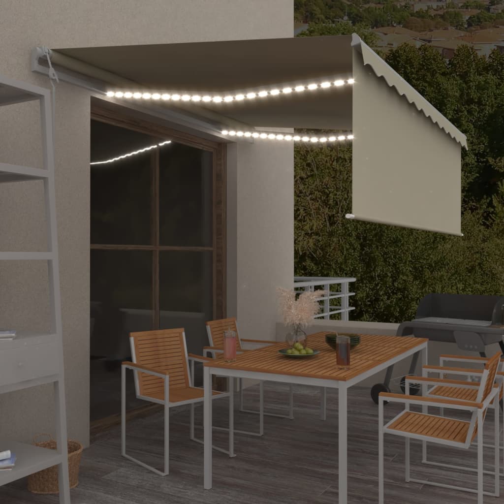 Markise Automatisch mit Rollo LED Windsensor 4,5x3 m Creme