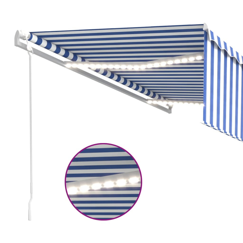 Markise Automatisch mit Rollo LED Windsensor 5x3m Blau & Weiß