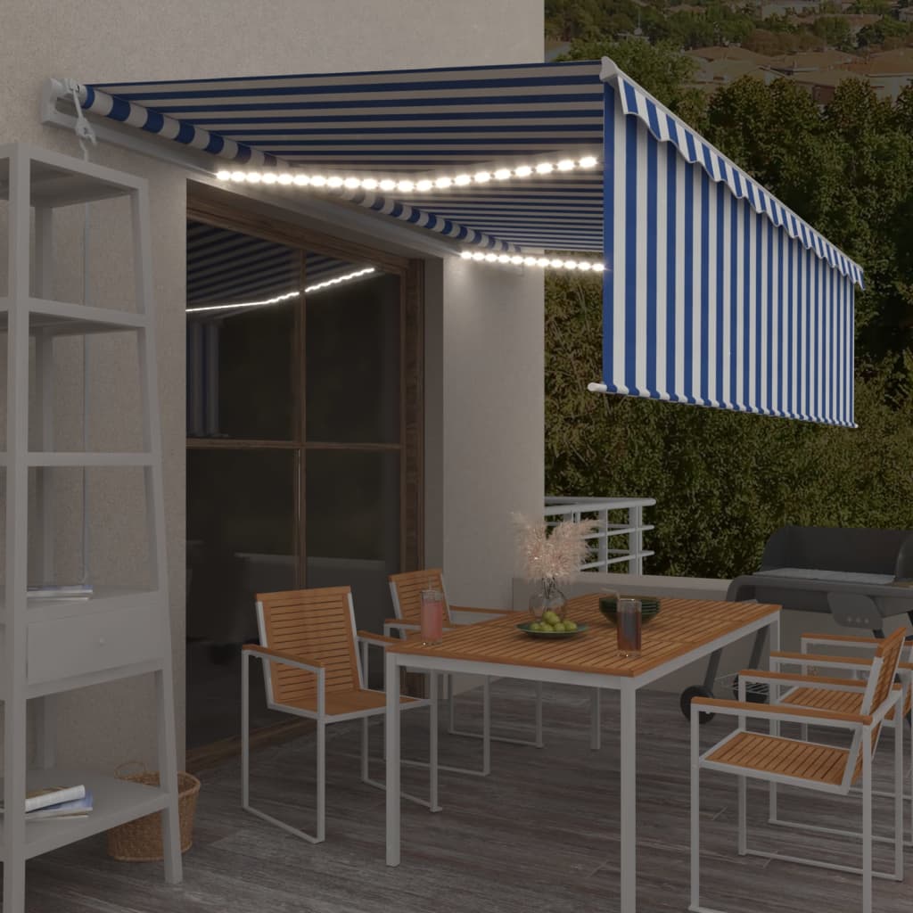 Markise Automatisch mit Rollo LED Windsensor 5x3m Blau & Weiß