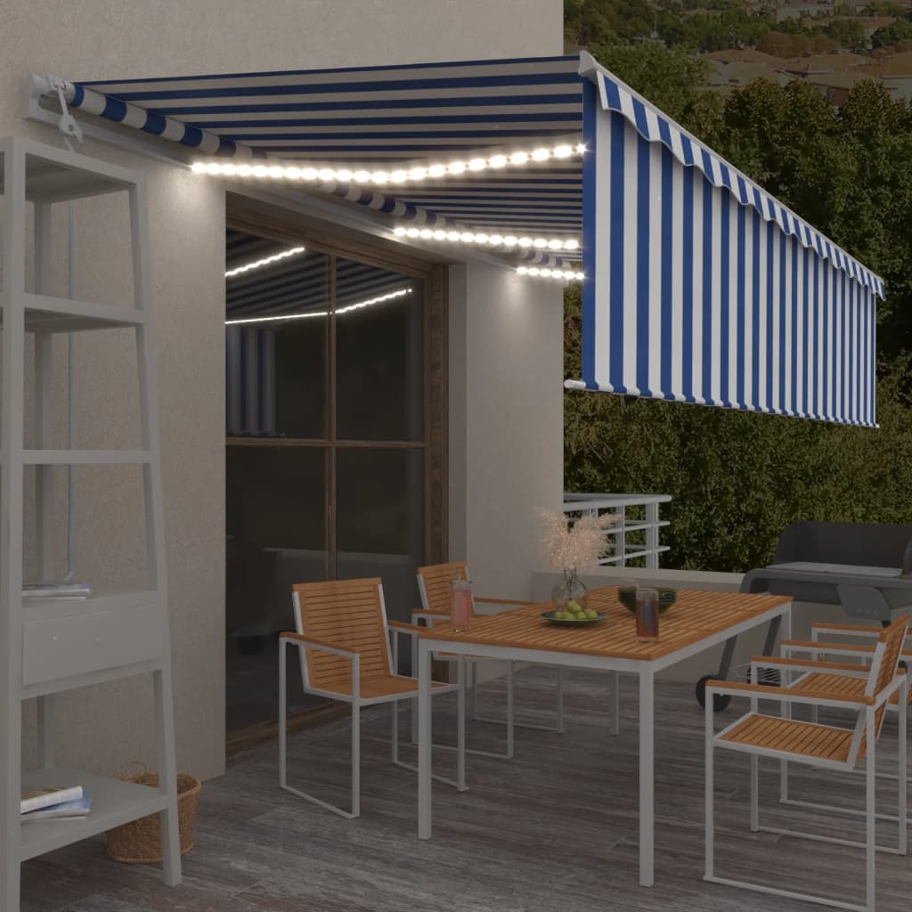 Markise Automatisch mit Rollo LED Windsensor 6x3m Blau Weiß