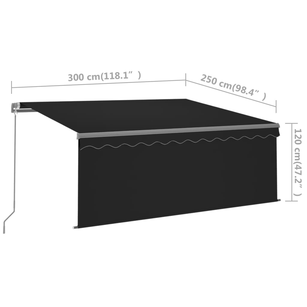 Markise Manuell Einziehbar mit Rollo 3x2,5 m Anthrazit