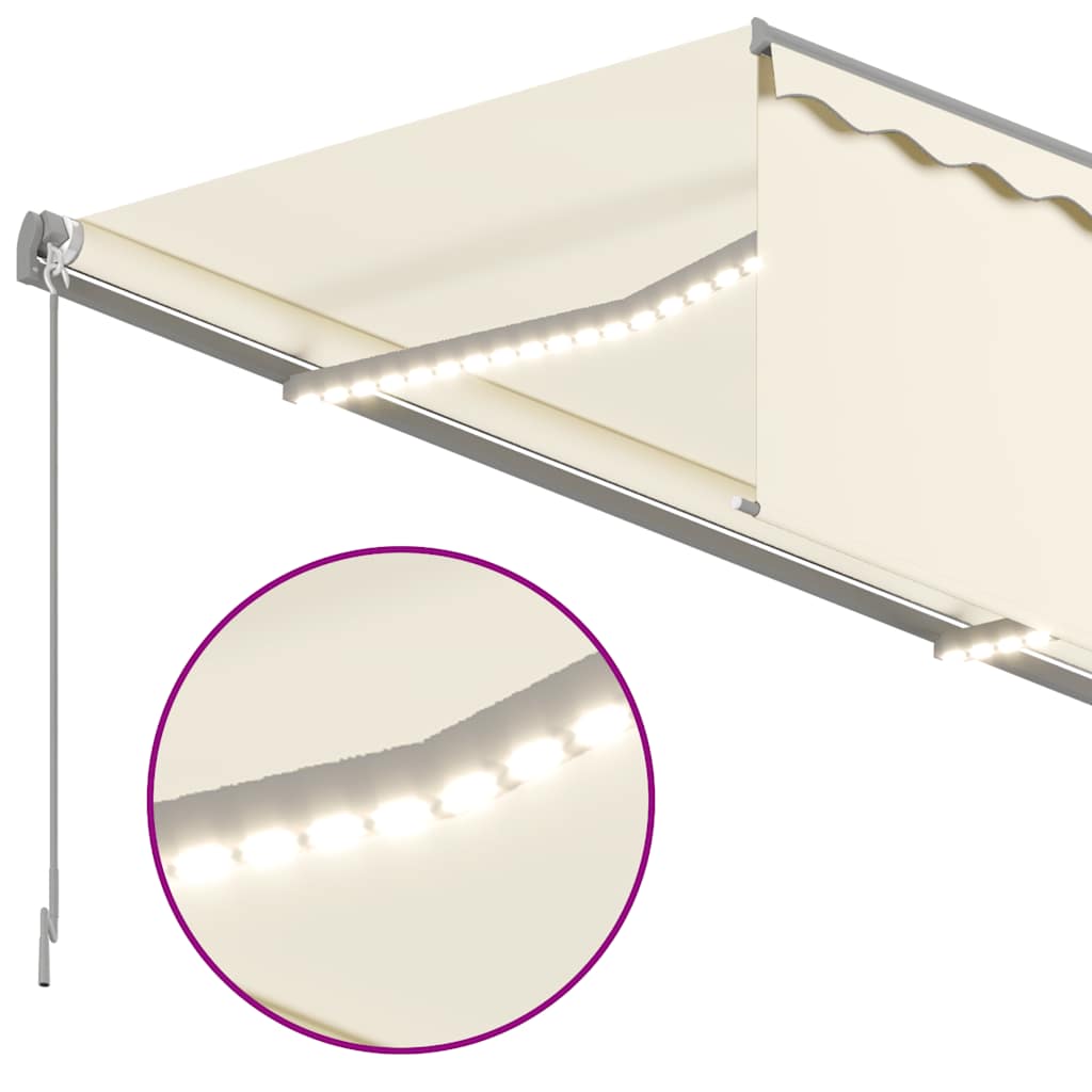 Markise Manuell Einziehbar mit Rollo & LED 4,5x3 m Creme