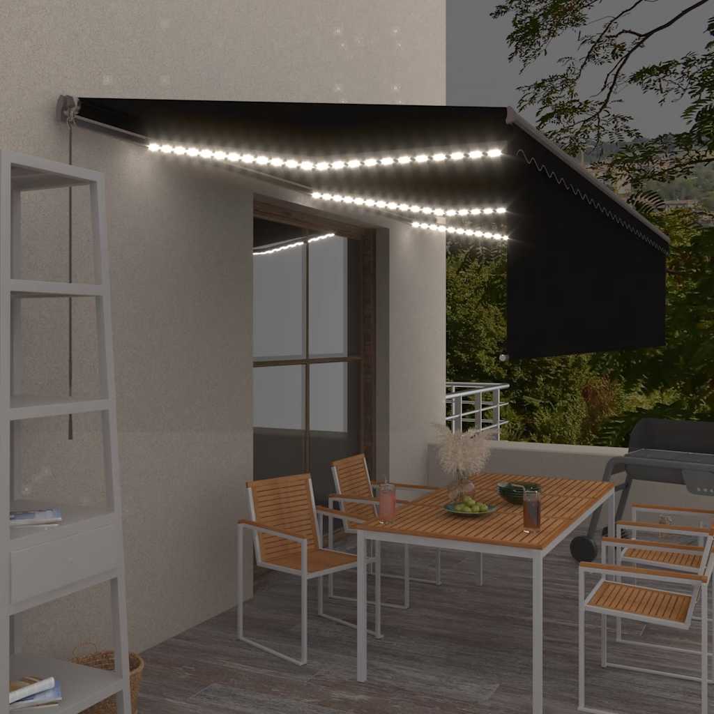 Markise Manuell Einziehbar mit Rollo & LED 6x3 m Anthrazit