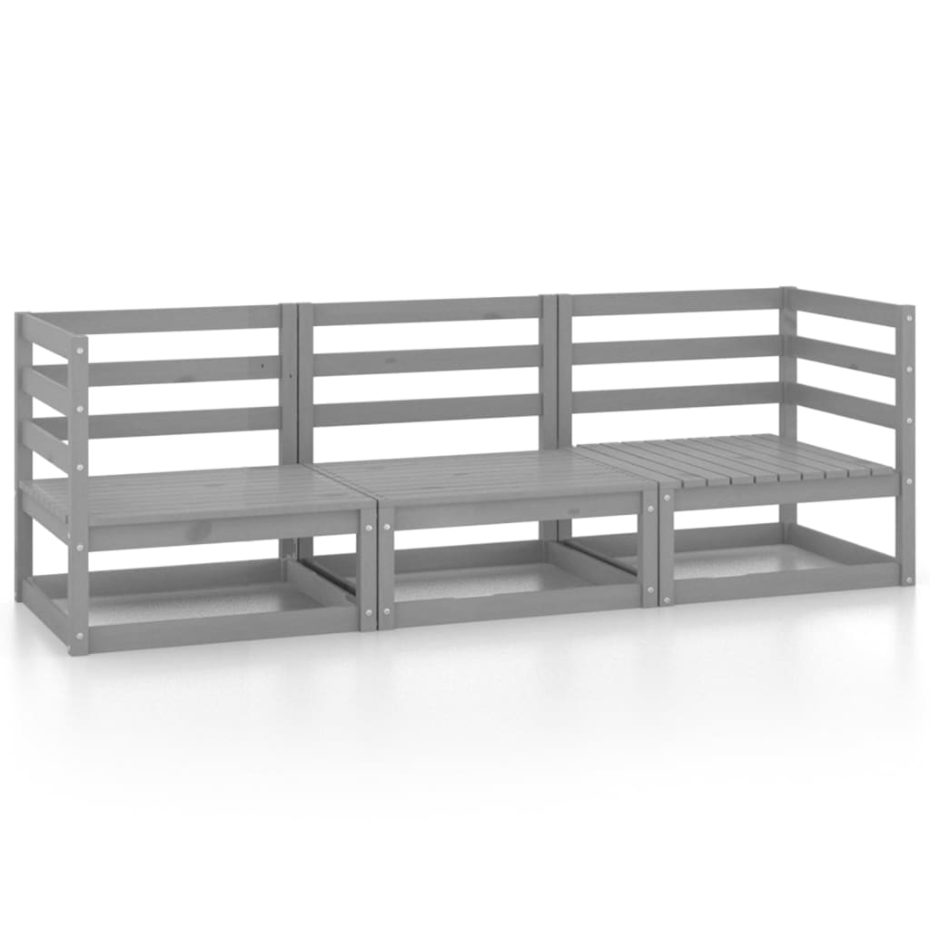 Outdoor-Sofa 3-Sitzer Grau Massivholz Kiefer