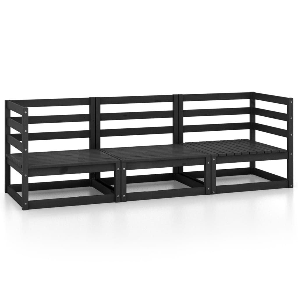 Outdoor-Sofa 3-Sitzer Schwarz Massivholz Kiefer