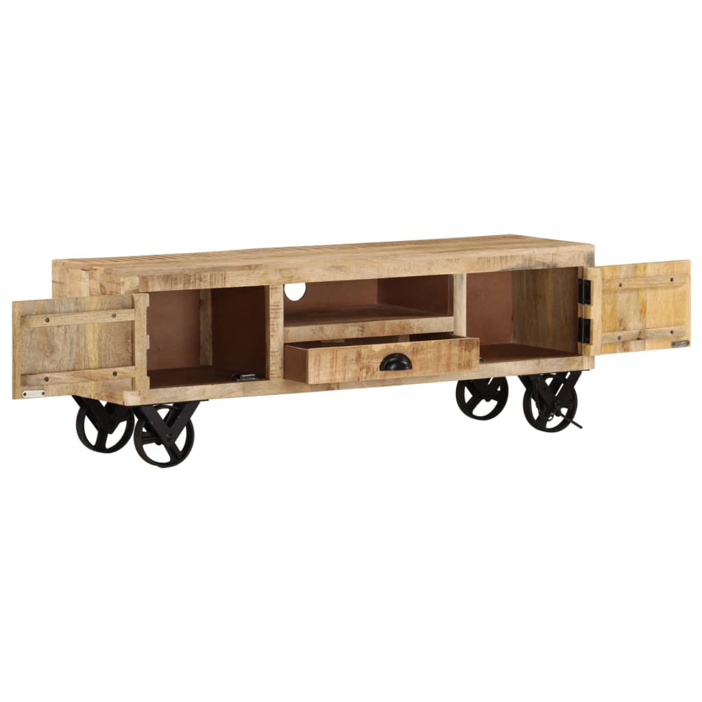 TV-Schrank mit Rädern 110x30x37 cm Massivholz Mango