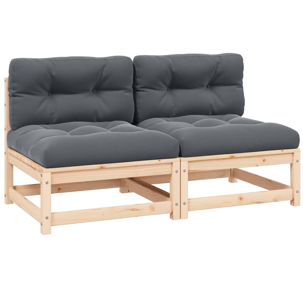 Garten-Mittelsofas mit Kissen 2 Stk. Massivholz Kiefer