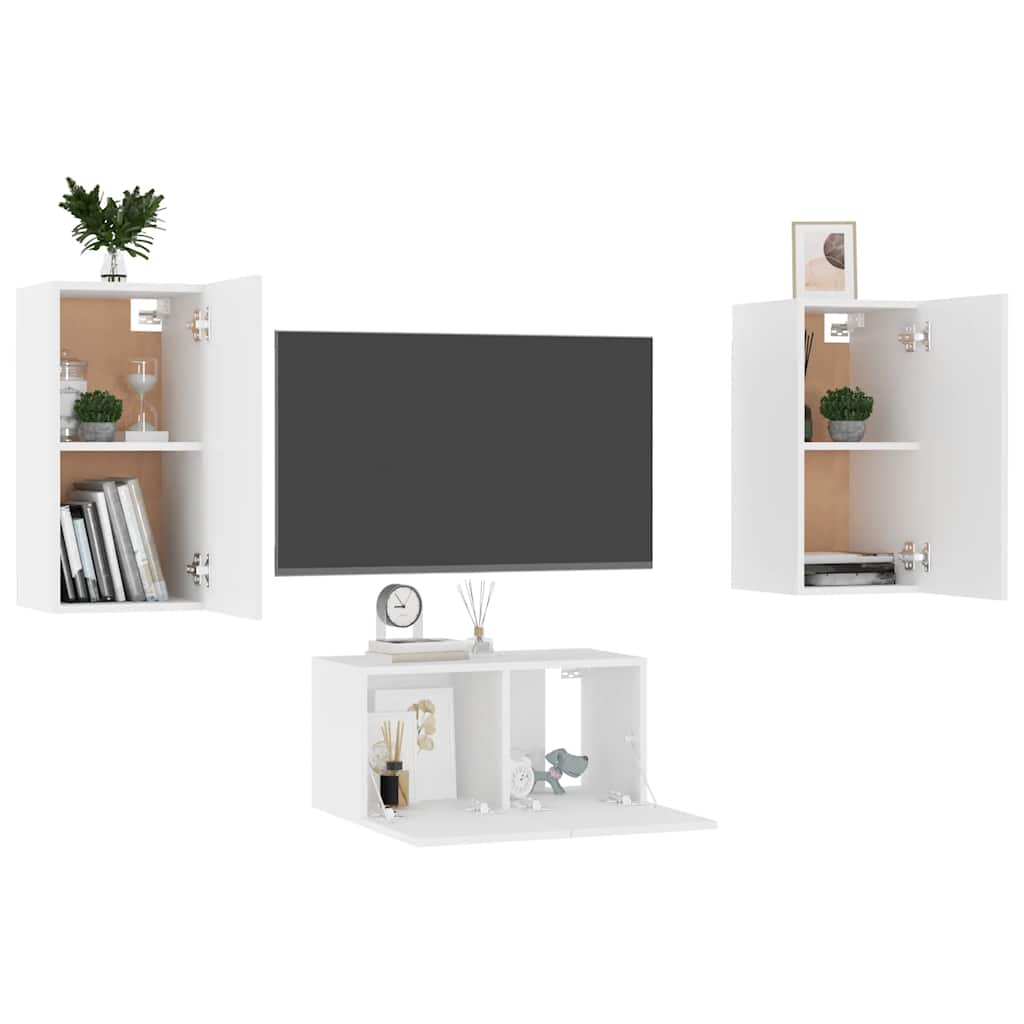 3-tlg. TV-Schrank-Set Weiß Holzwerkstoff