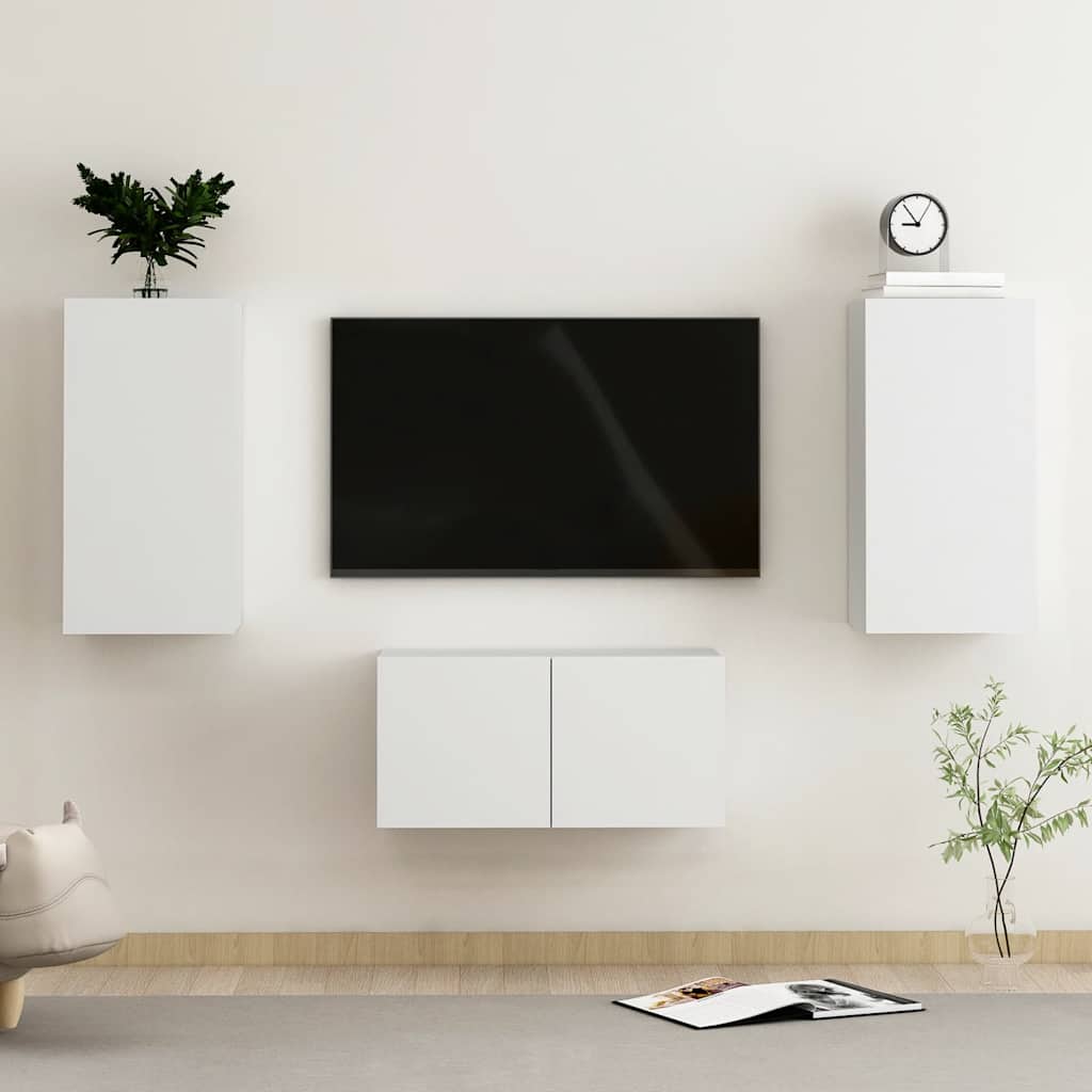 3-tlg. TV-Schrank-Set Weiß Holzwerkstoff