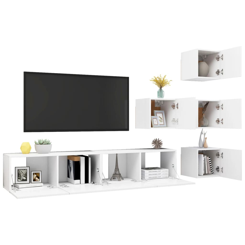 6-tlg. TV-Schrank-Set Weiß Holzwerkstoff