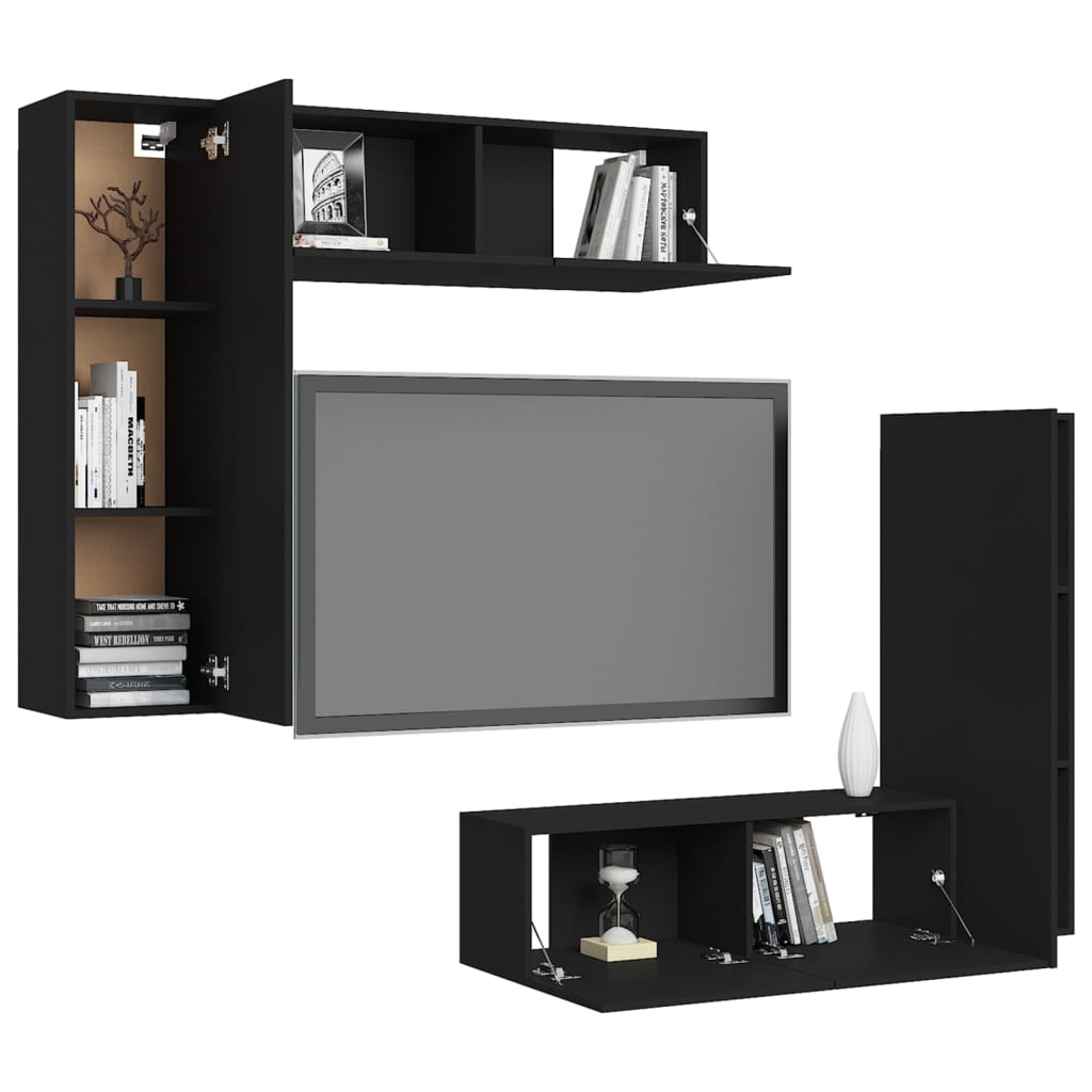 4-tlg. TV-Schrank-Set Schwarz Holzwerkstoff