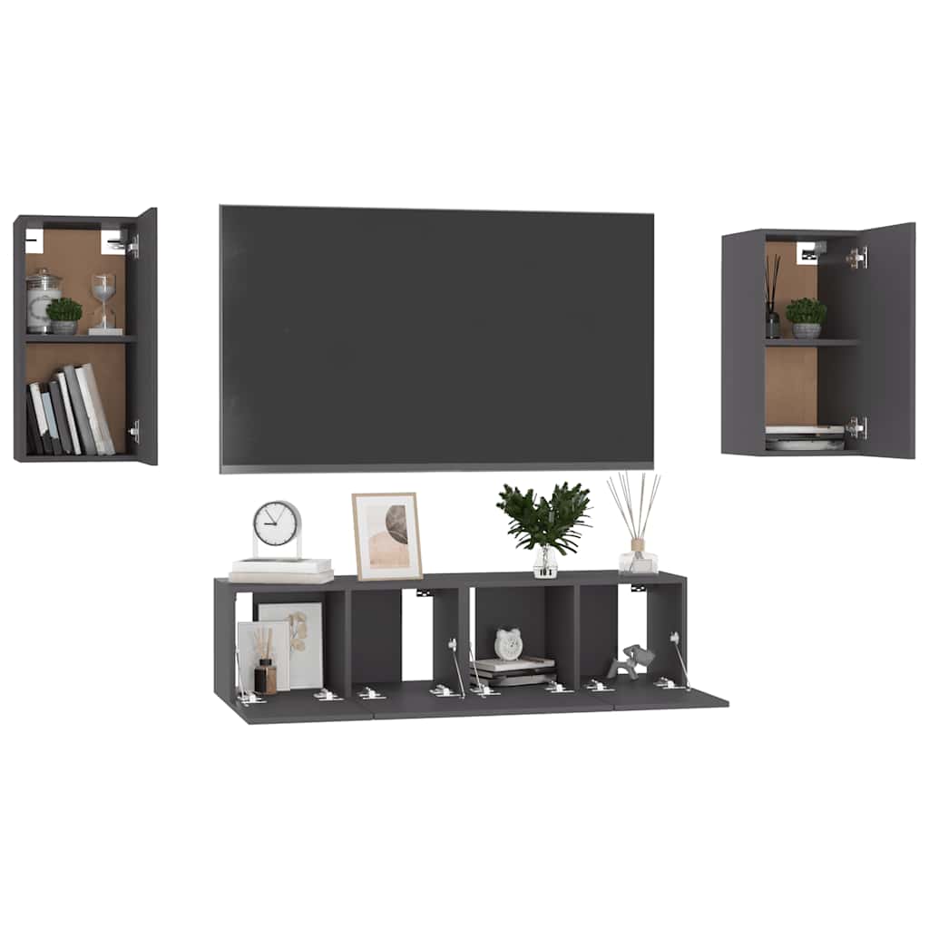 4-tlg. TV-Schrank-Set Grau Holzwerkstoff