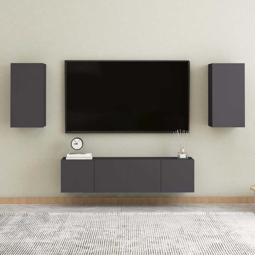 4-tlg. TV-Schrank-Set Grau Holzwerkstoff