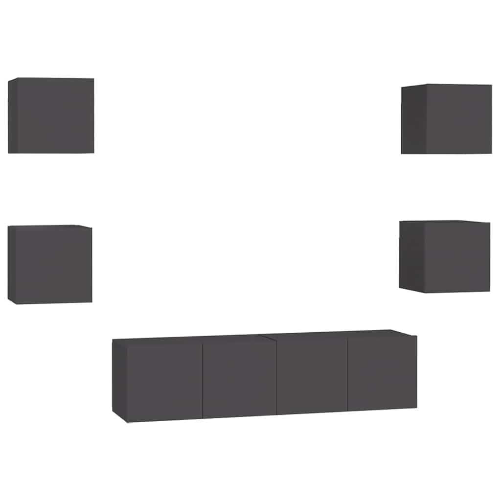 6-tlg. TV-Schrank-Set Grau Holzwerkstoff