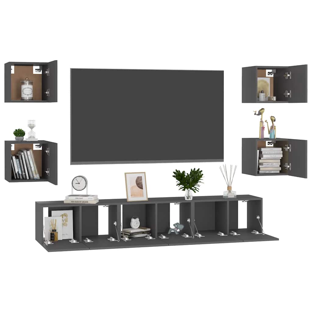 7-tlg. TV-Schrank-Set Grau Holzwerkstoff
