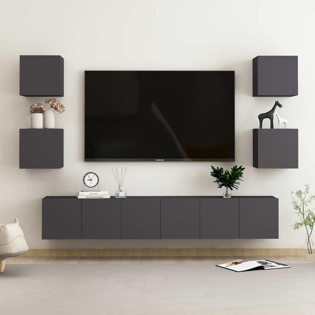 7-tlg. TV-Schrank-Set Grau Holzwerkstoff
