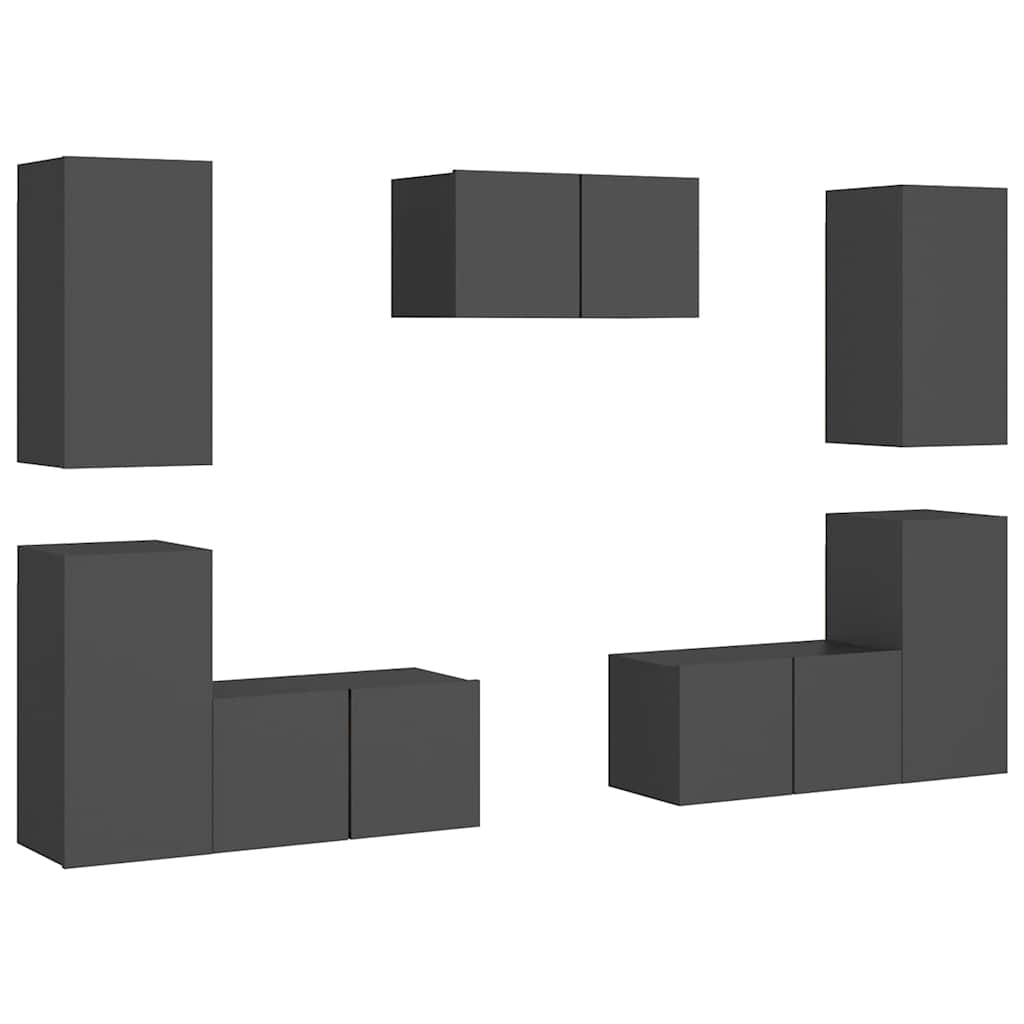 7-tlg. TV-Schrank-Set Grau Holzwerkstoff