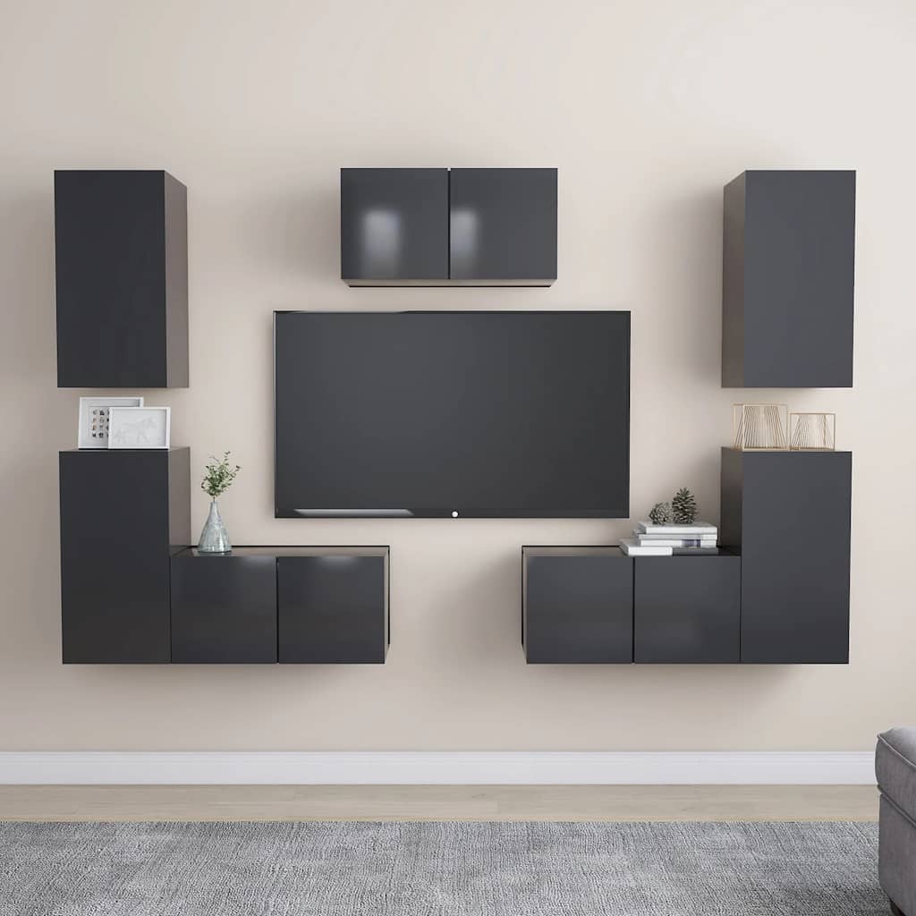 7-tlg. TV-Schrank-Set Grau Holzwerkstoff