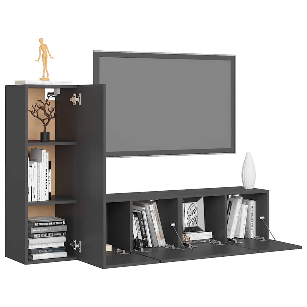 3-tlg. TV-Schrank-Set Grau Holzwerkstoff