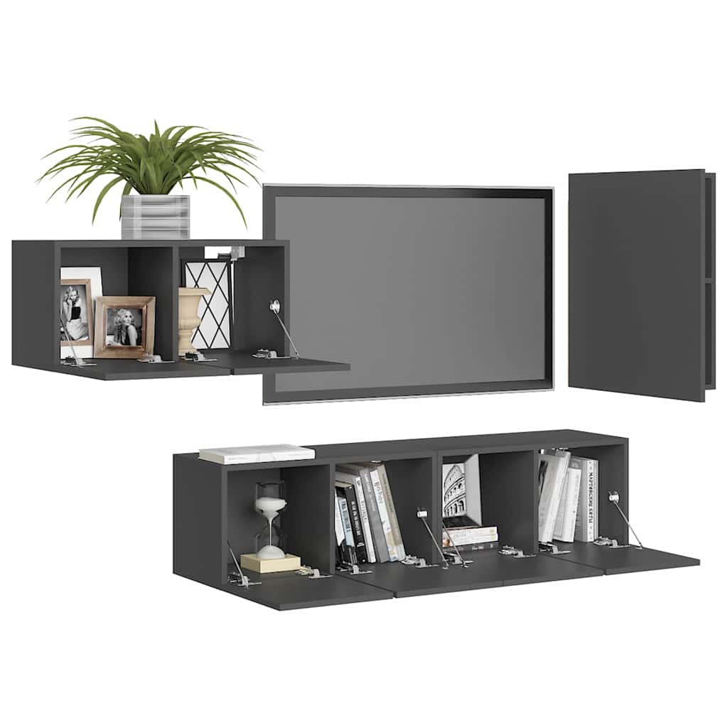 4-tlg. TV-Schrank-Set Grau Holzwerkstoff