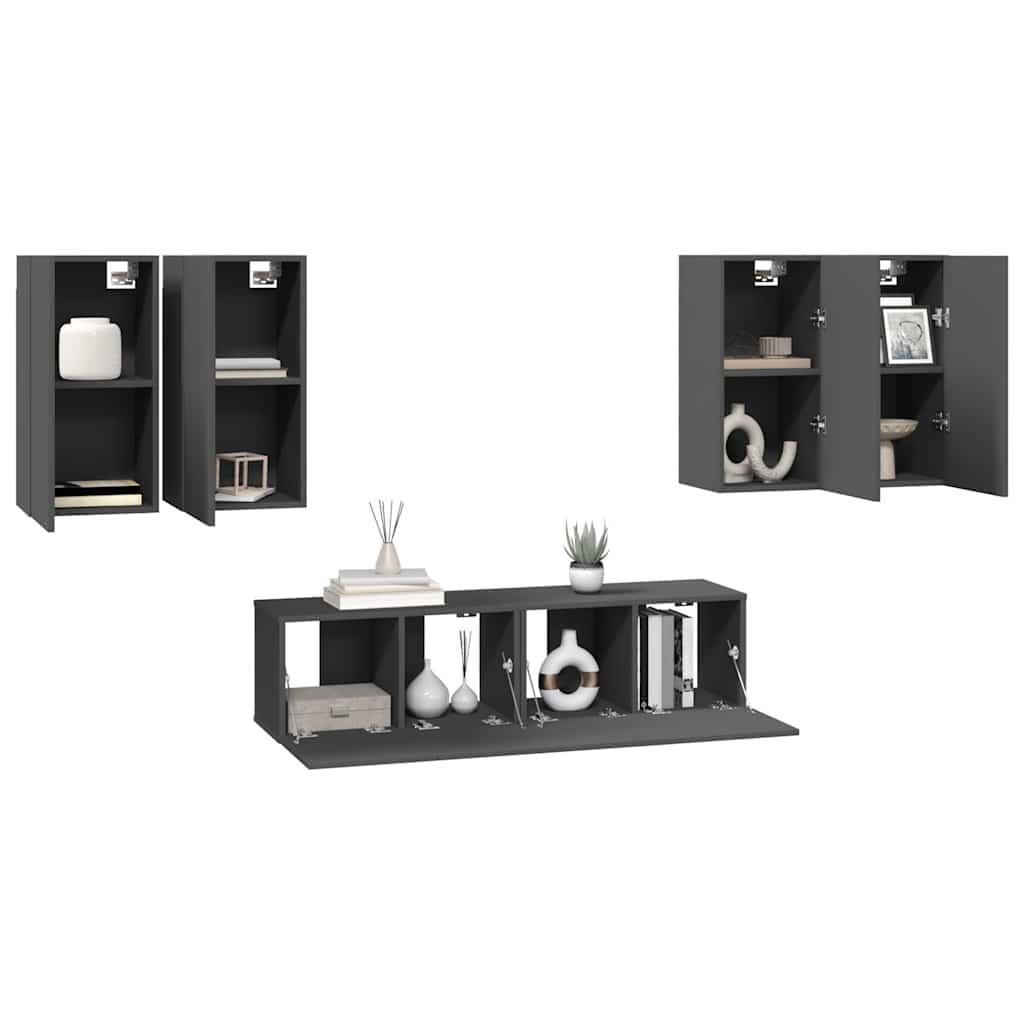 6-tlg. TV-Schrank-Set Grau Holzwerkstoff
