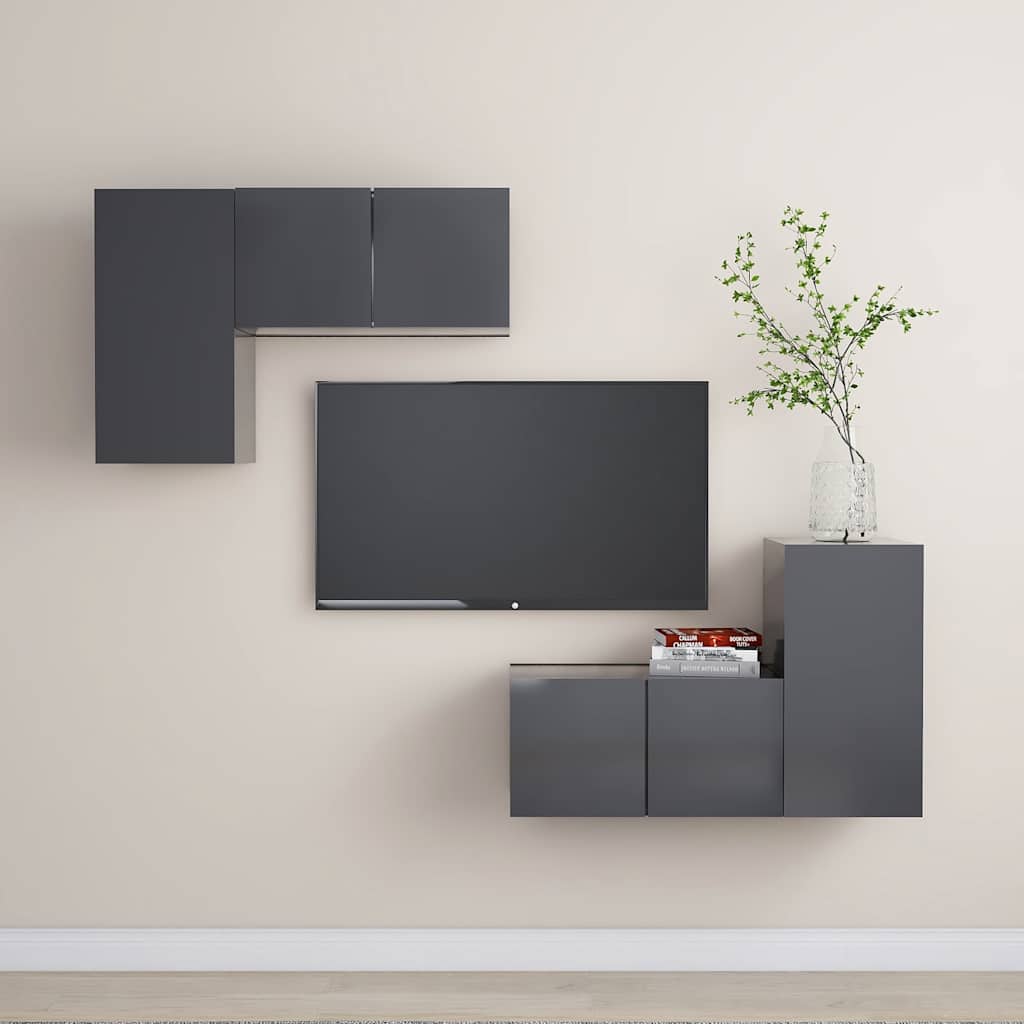 4-tlg. TV-Schrank-Set Grau Holzwerkstoff