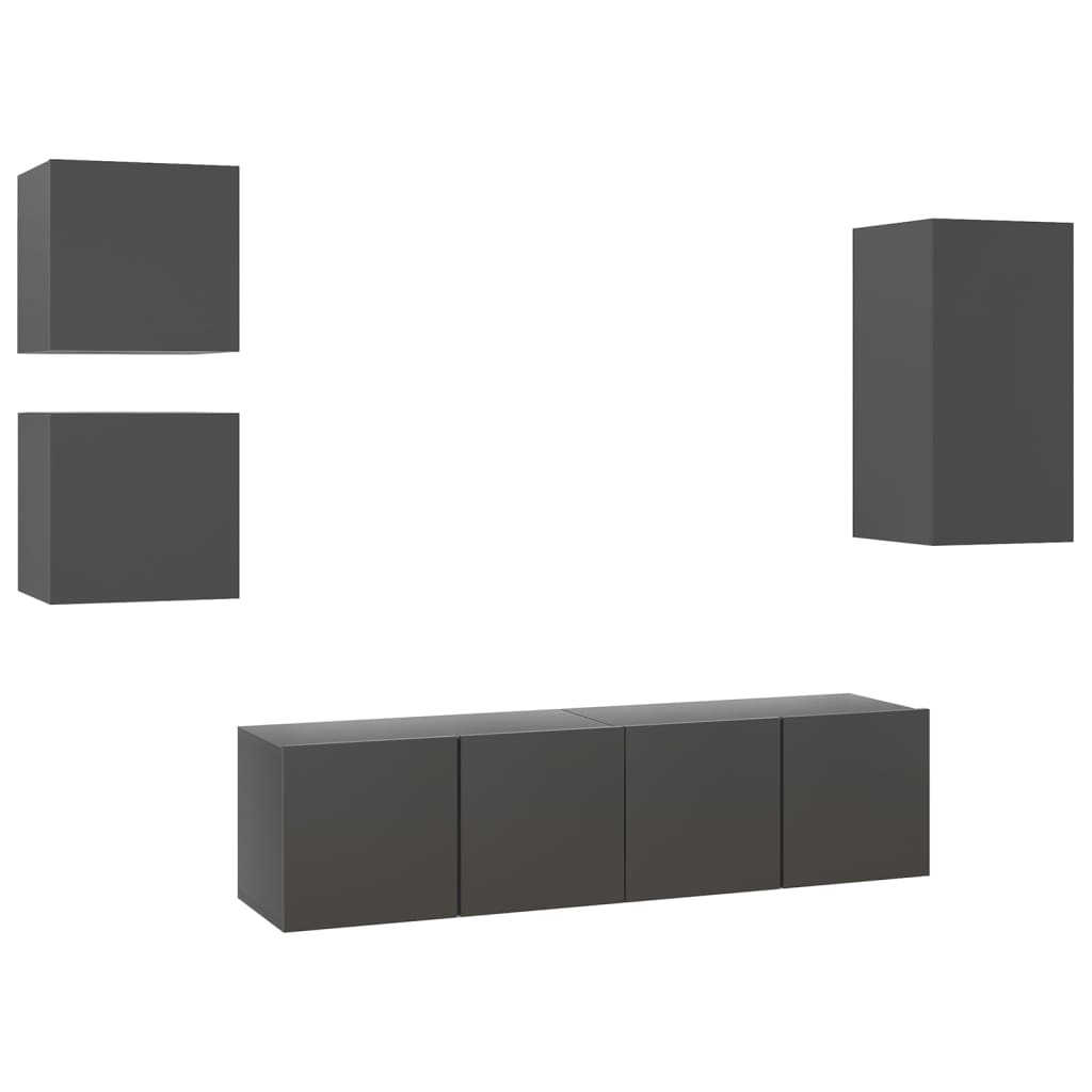 5-tlg. TV-Schrank-Set Grau Holzwerkstoff
