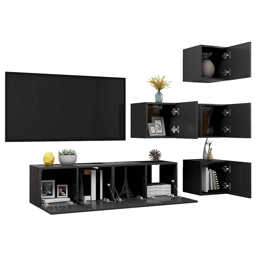 6-tlg. TV-Schrank-Set Grau Holzwerkstoff