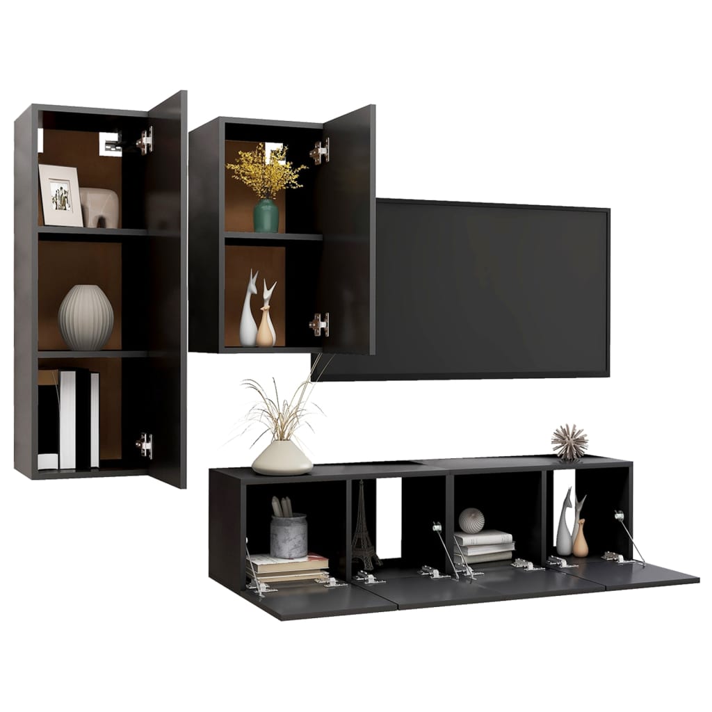 4-tlg. TV-Schrank-Set Grau Holzwerkstoff