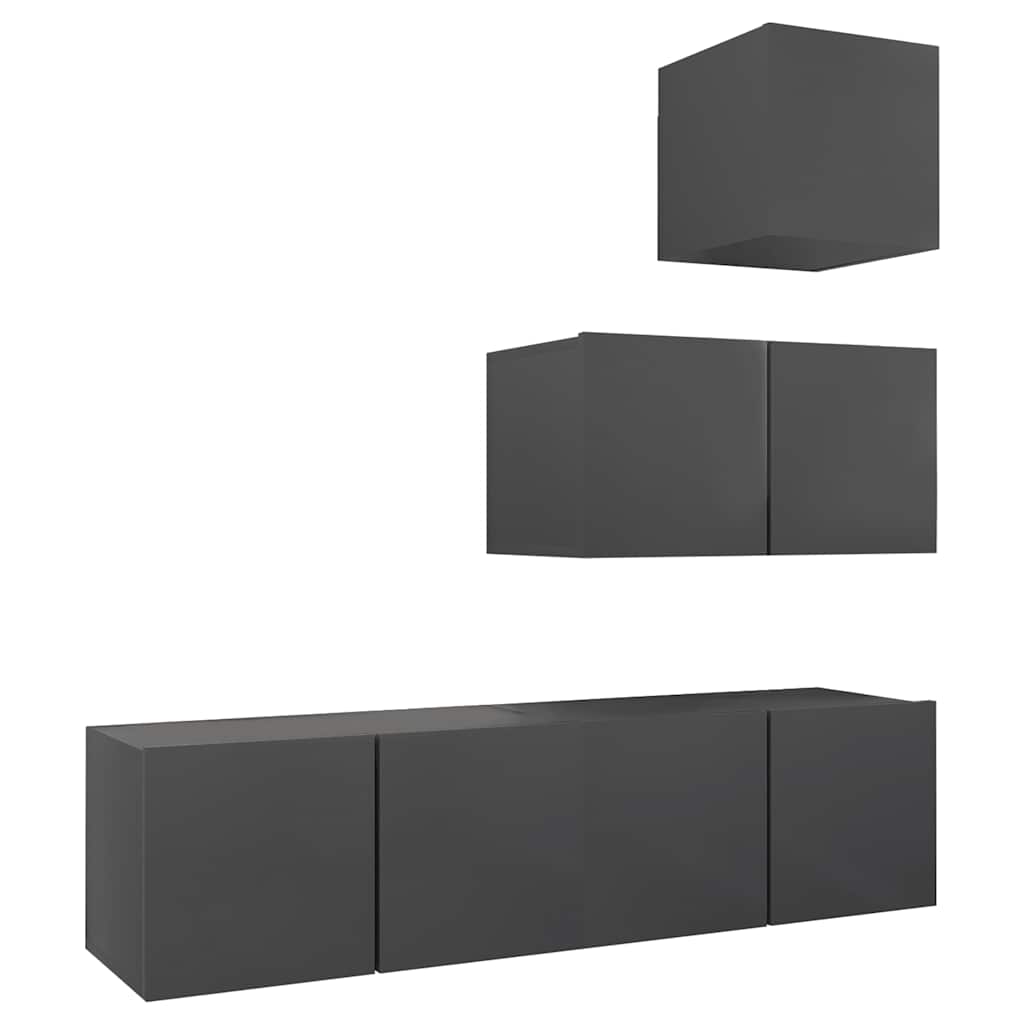4-tlg. TV-Schrank-Set Grau Holzwerkstoff