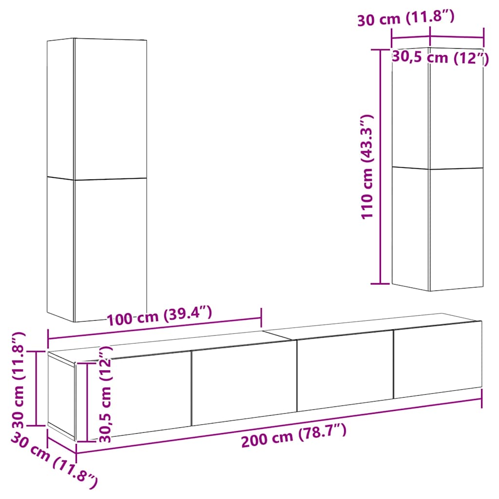 4-tlg. TV-Schrank-Set Sonoma-Eiche Holzwerkstoff