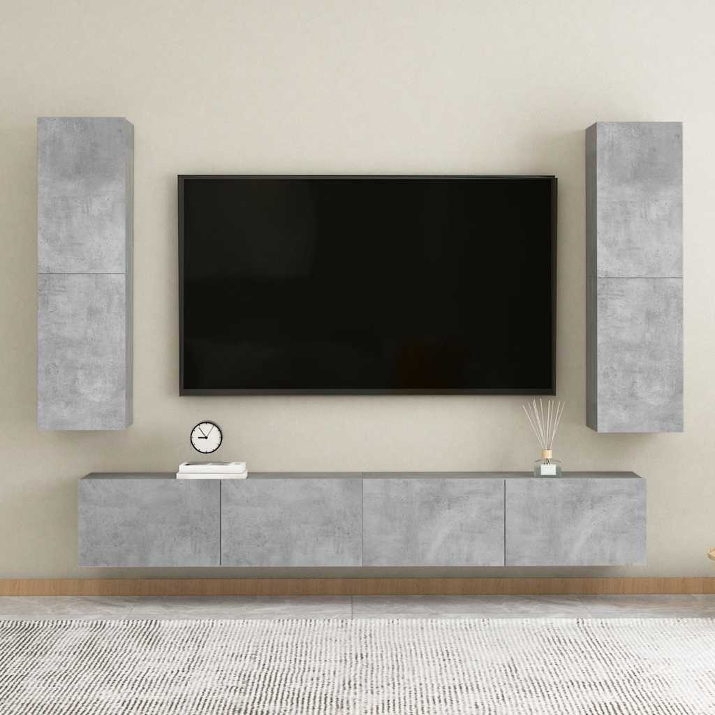 4-tlg. TV-Schrank-Set Betongrau Holzwerkstoff