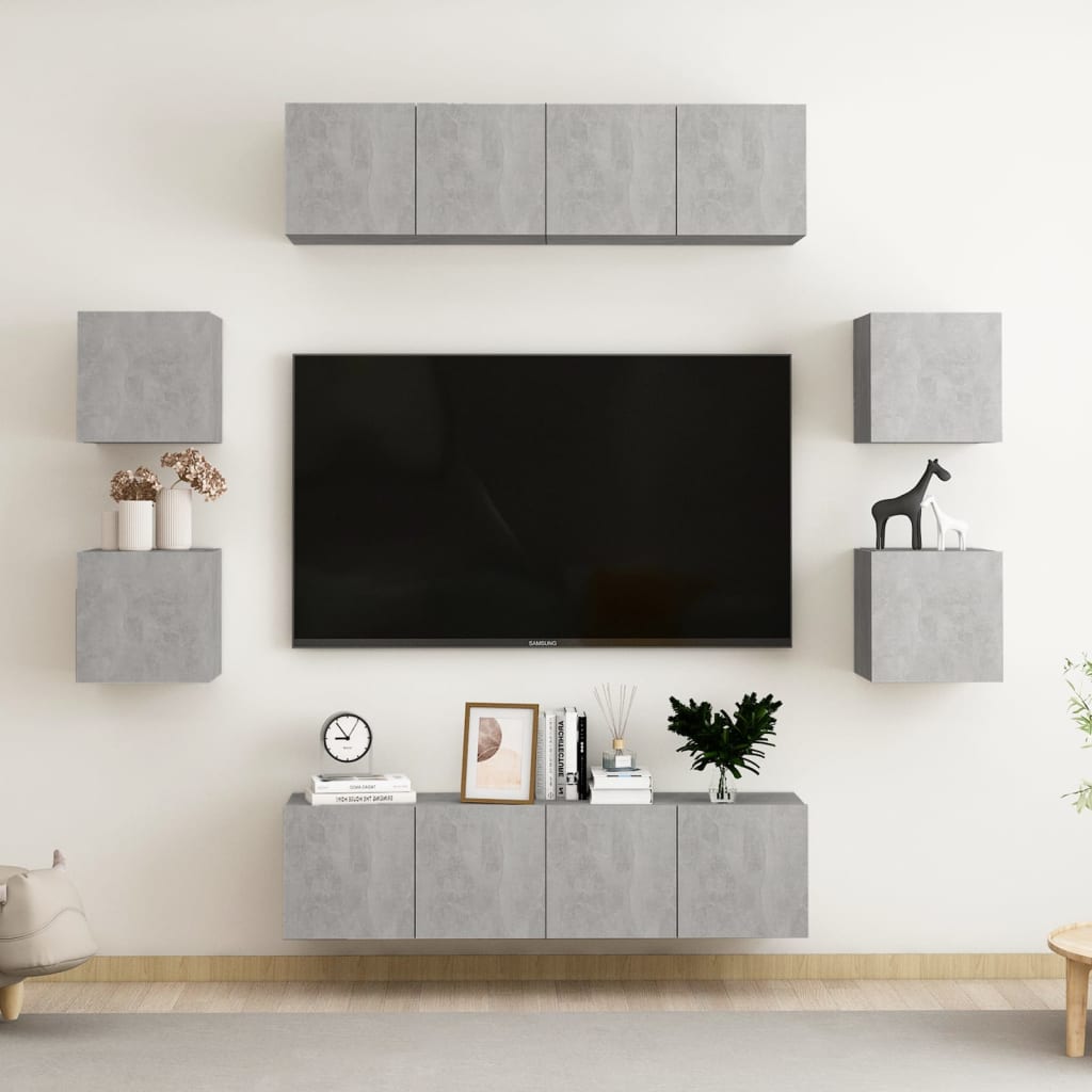 8-tlg. TV-Schrank-Set Betongrau Holzwerkstoff