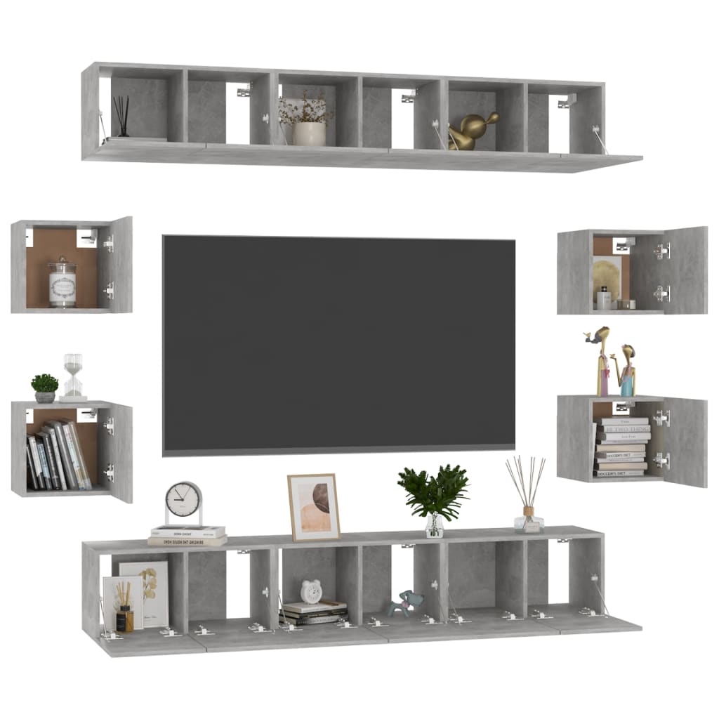 10-tlg. TV-Schrank-Set Betongrau Holzwerkstoff