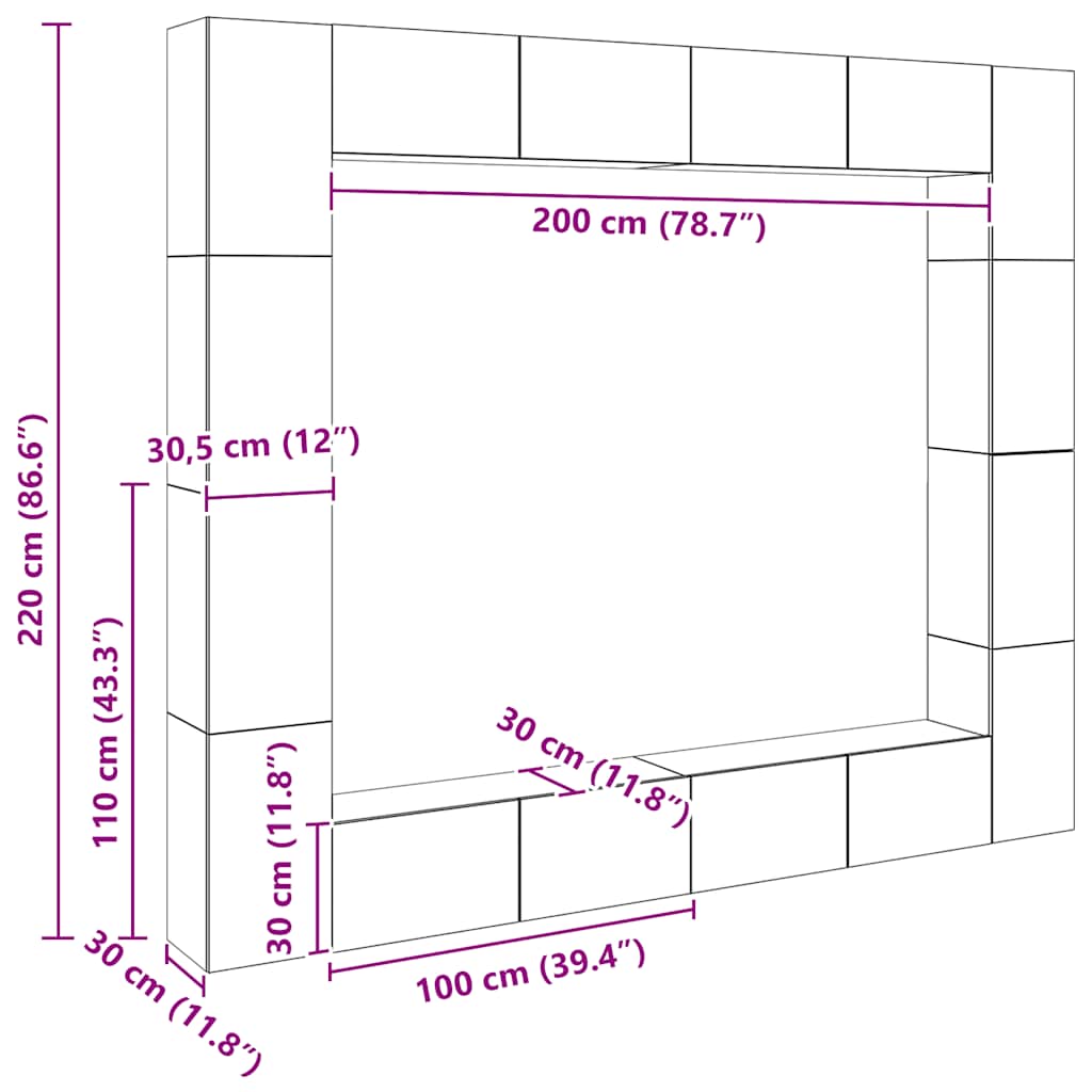 8-tlg. TV-Schrank-Set Betongrau Holzwerkstoff
