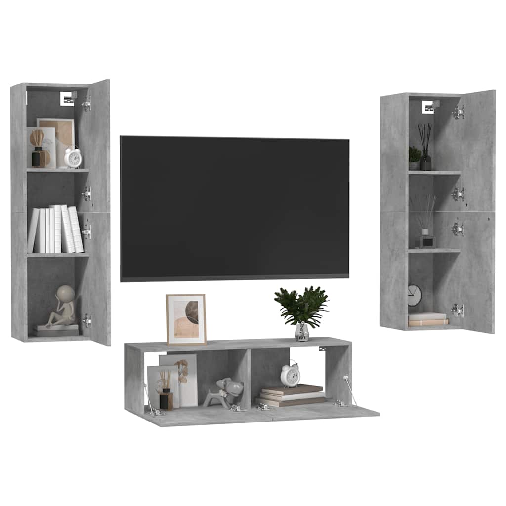 3-tlg. TV-Schrank-Set Betongrau Holzwerkstoff