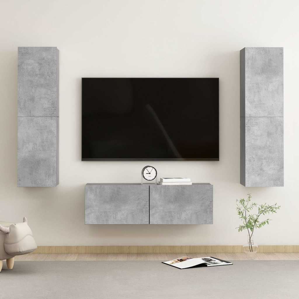 3-tlg. TV-Schrank-Set Betongrau Holzwerkstoff