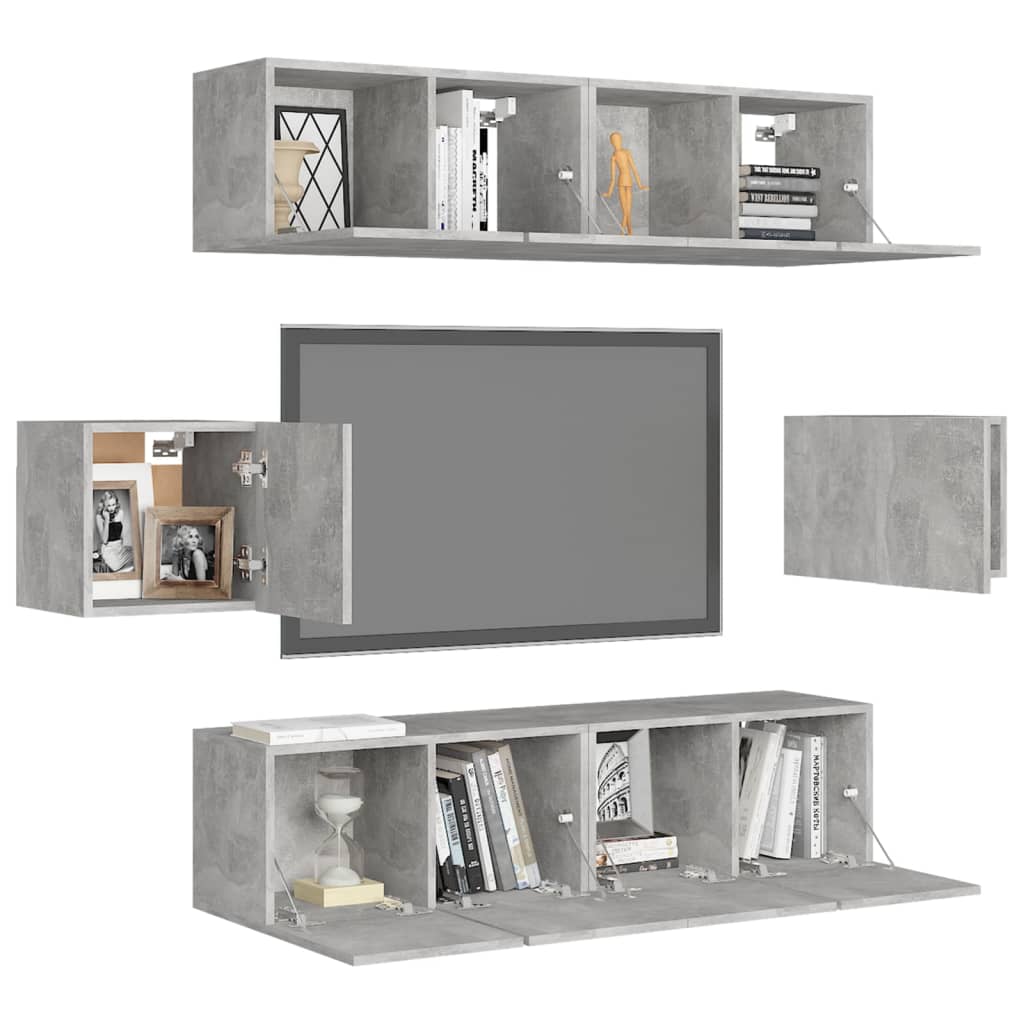 6-tlg. TV-Schrank-Set Betongrau Holzwerkstoff