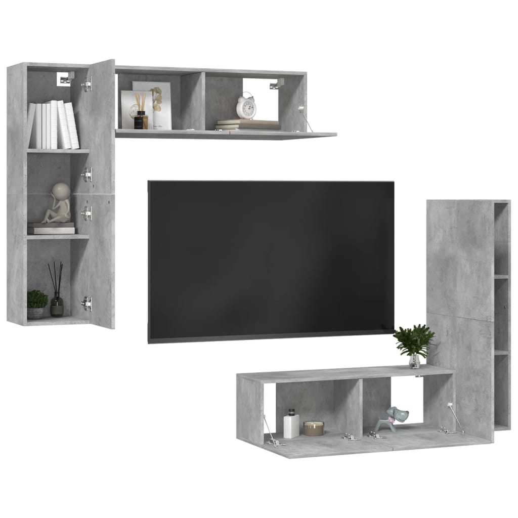 4-tlg. TV-Schrank-Set Betongrau Holzwerkstoff
