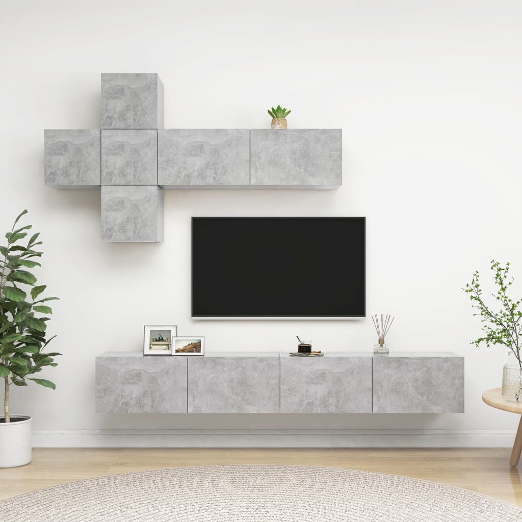 7-tlg. TV-Schrank-Set Betongrau Holzwerkstoff