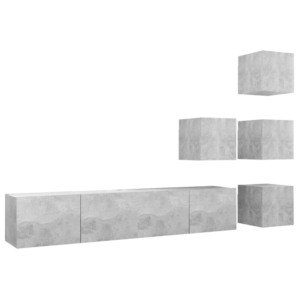 6-tlg. TV-Schrank-Set Betongrau Holzwerkstoff