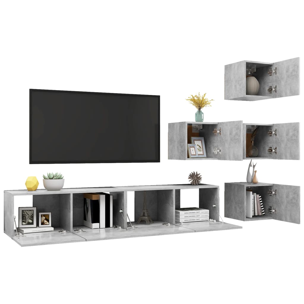 6-tlg. TV-Schrank-Set Betongrau Holzwerkstoff