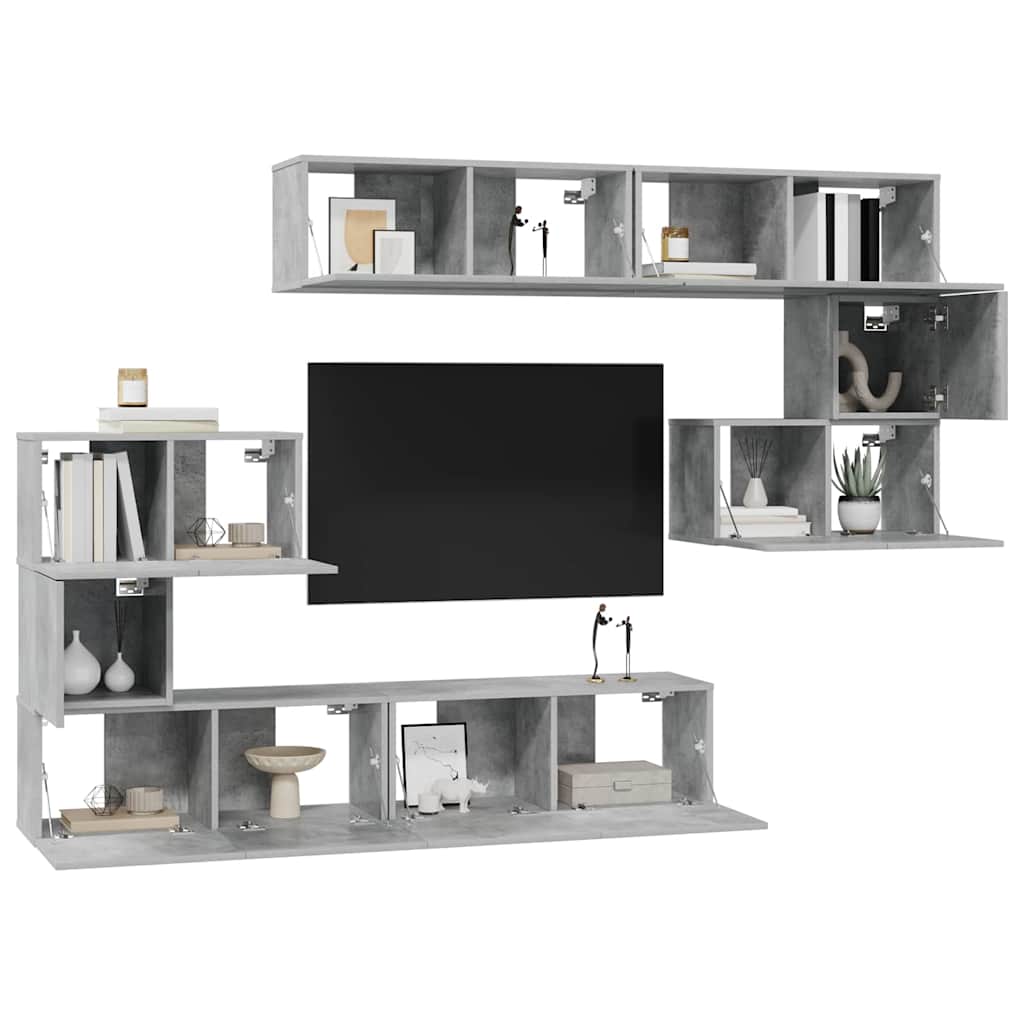 8-tlg. TV-Schrank-Set Betongrau Holzwerkstoff