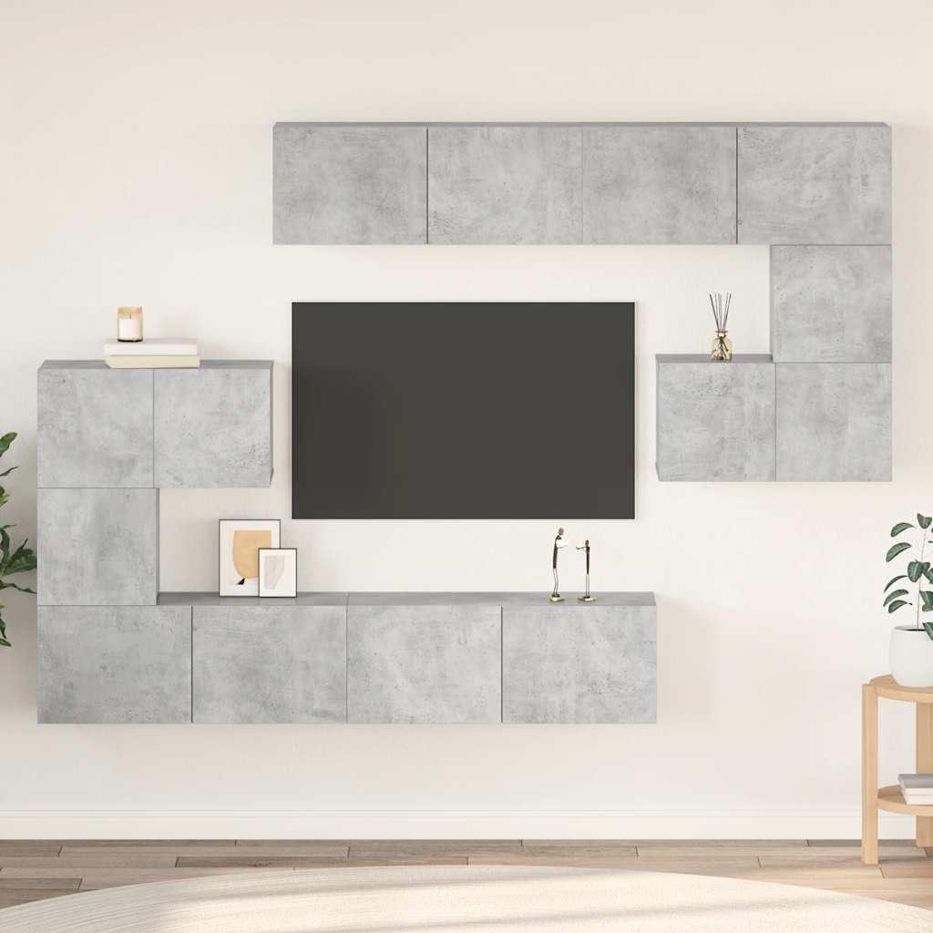 8-tlg. TV-Schrank-Set Betongrau Holzwerkstoff
