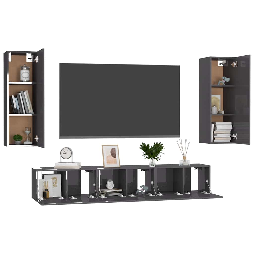 5-tlg. TV-Schrank-Set Hochglanz-Grau Holzwerkstoff