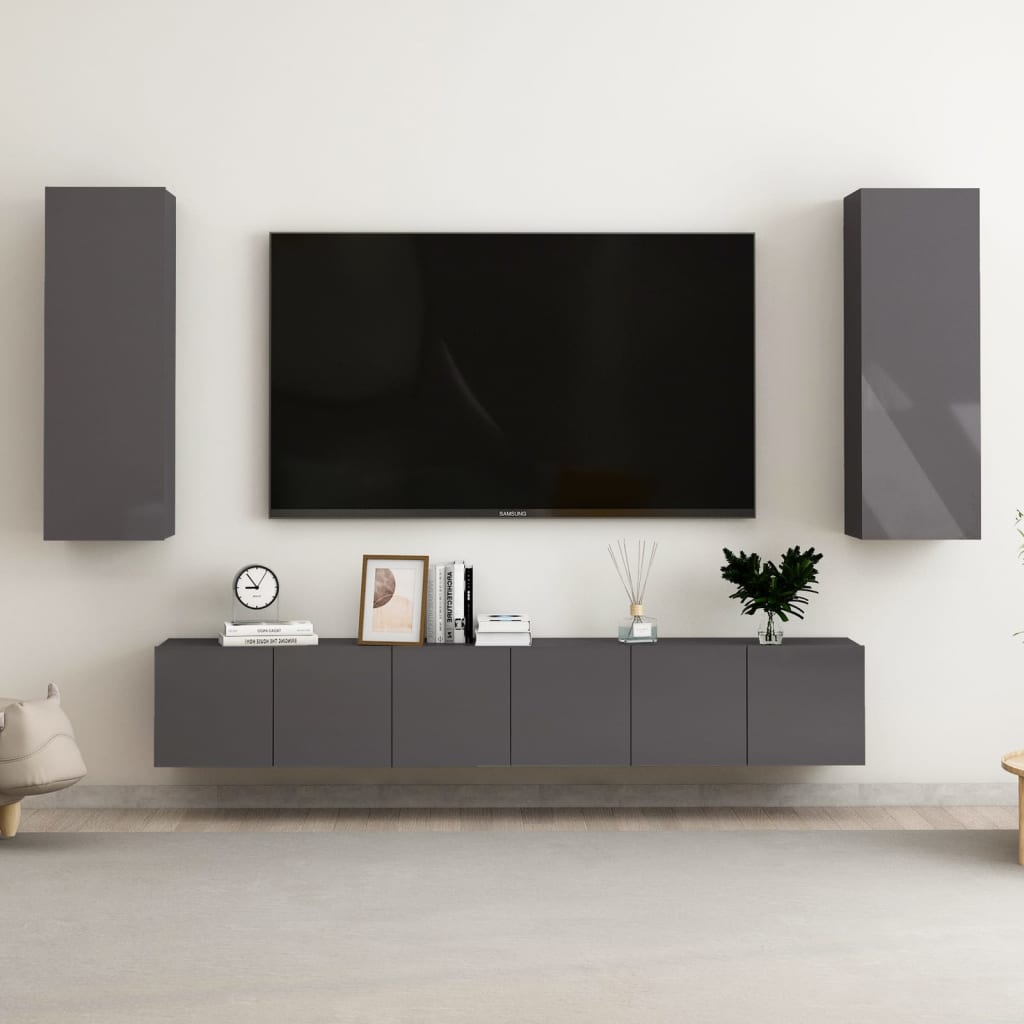 5-tlg. TV-Schrank-Set Hochglanz-Grau Holzwerkstoff