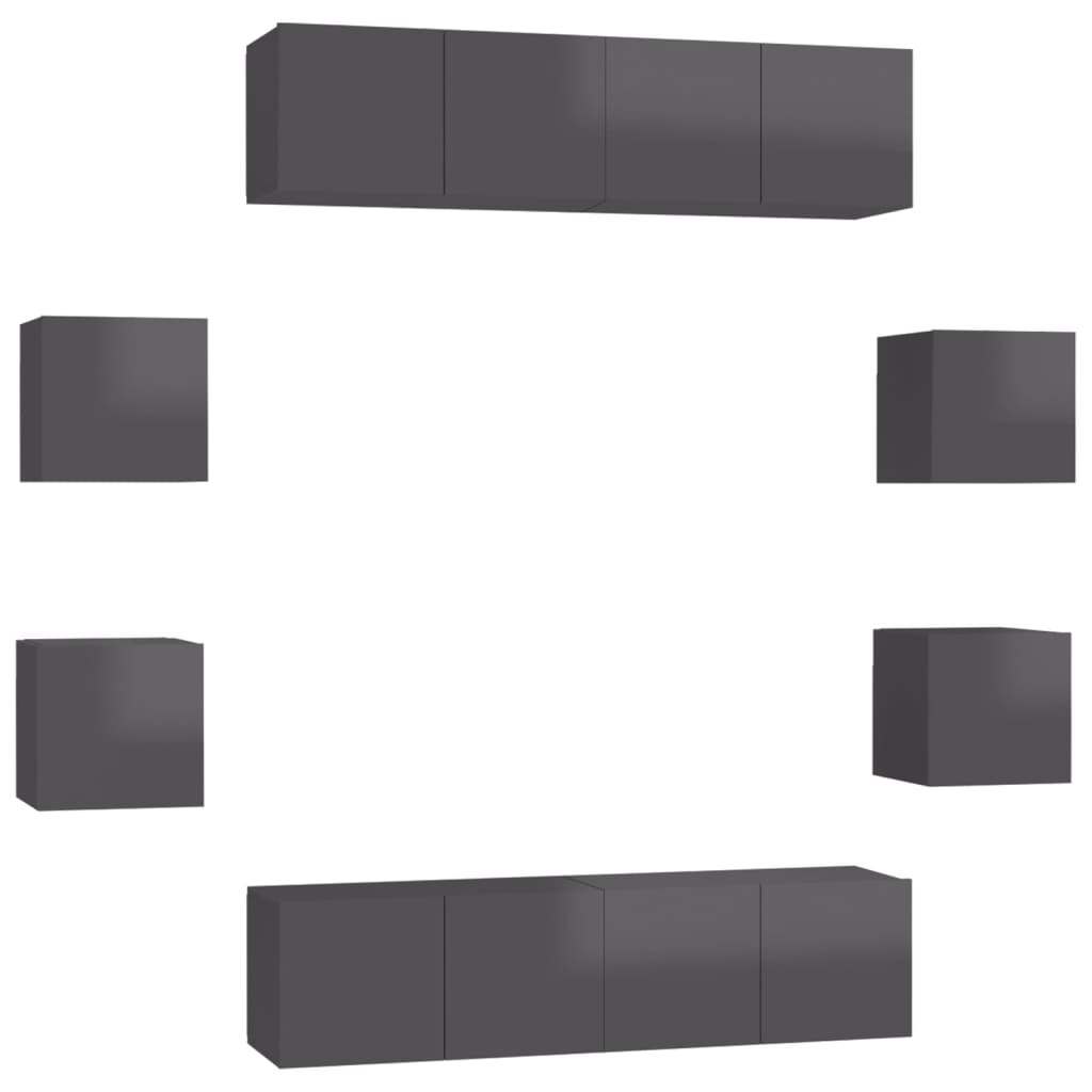 8-tlg. TV-Schrank-Set Hochglanz-Grau Holzwerkstoff