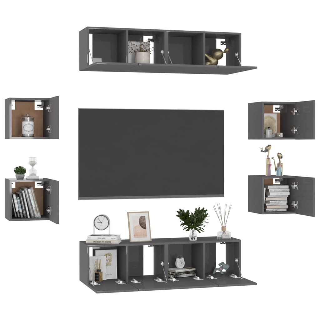 8-tlg. TV-Schrank-Set Hochglanz-Grau Holzwerkstoff
